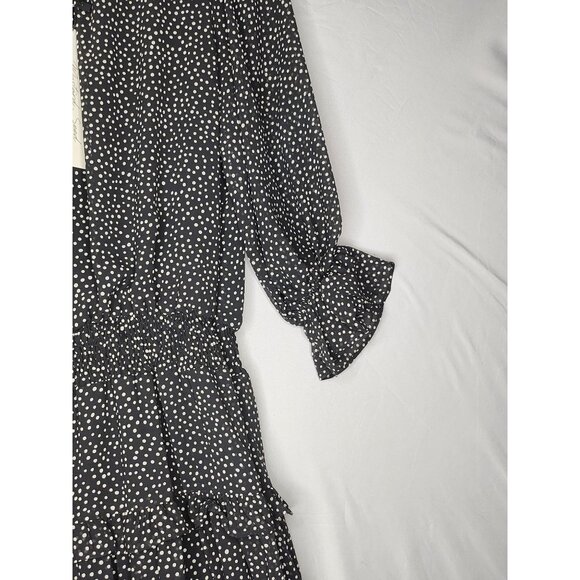 Mustard Seed little black dress Large 3/4 Sleeves Drop Waist ruffles polka dots - Picture 8 of 12